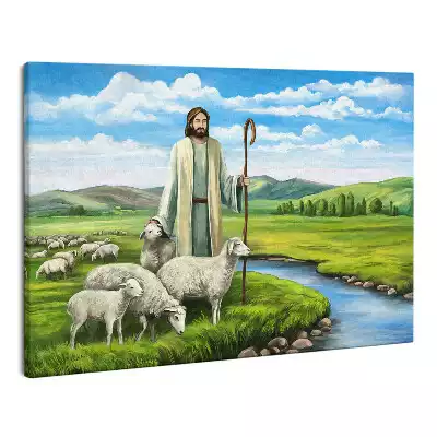 Zdjęcie na płótnie Pan Jezus Dobry Pasterz Owce