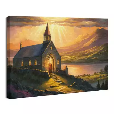 Obraz drukowany na płótnie Kościół zachód słońca