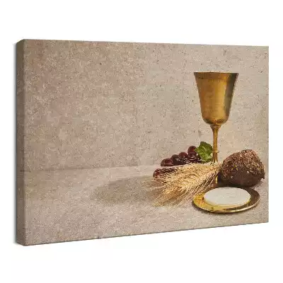 Obraz drukowany na płótnie Hostia, wino i chleb - Pierwsza Komunia Święta