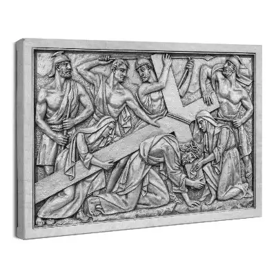 Obraz drukowany na płótnie Płaskorzeźba Niesienie krzyża – czwarta tajemnica bolesna