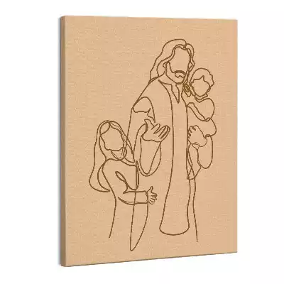 Zdjęcie na płótnie Line-art minimalistyczna grafika Jezusa z dziećmi
