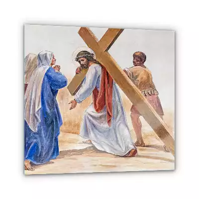 Obraz szklany Jezus Niesie Krzyż Matka Boża