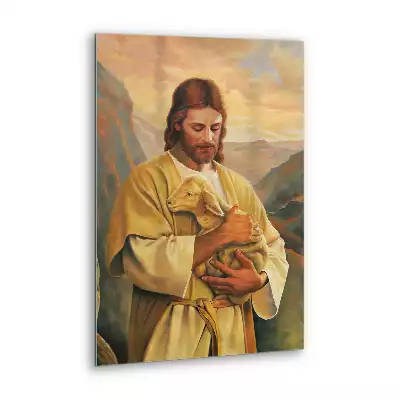 Obraz szklany Jezus Dobry Pasterz z owieczką