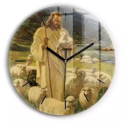 Zegar szklany okrągły Jezus Chrystus owieczki