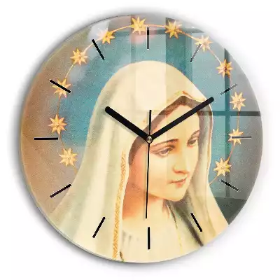 Zegar szklany okrągły Święta Maryja z aureolą