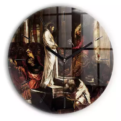 Zegar szklany okrągły Jezus i Piłat Skazanie
