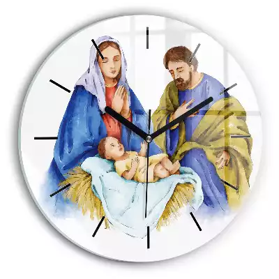 Zegar szklany okrągły Boża Rodzina Święta