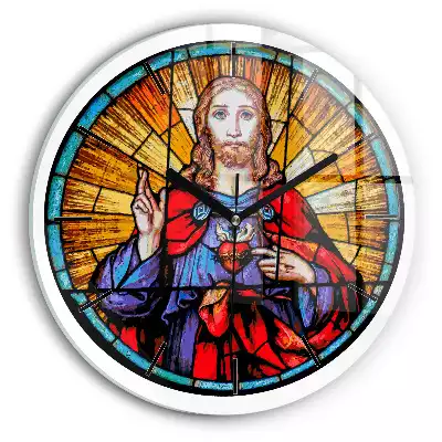 Zegar szklany okrągły Witraż Jezus Chrystus