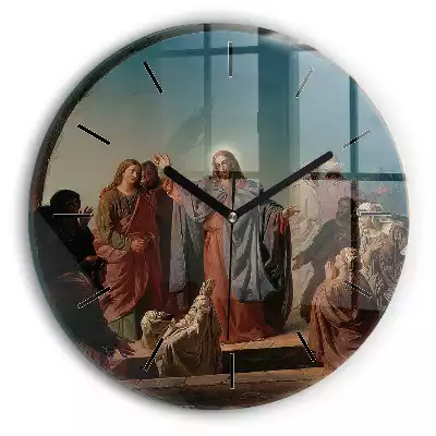 Zegar szklany okrągły Jezus i apostołowie