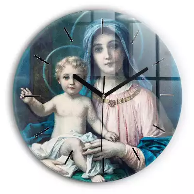 Zegar szklany okrągły Maryja Matka Boża i Jezus