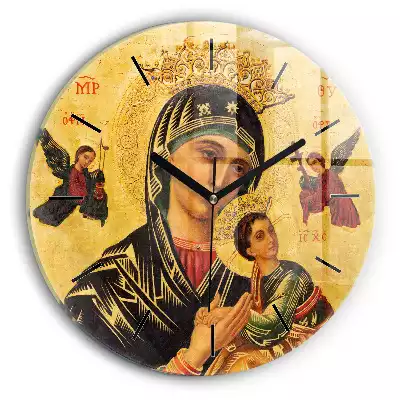 Zegar szklany okrągły Jezus i Matka Boża Maryja