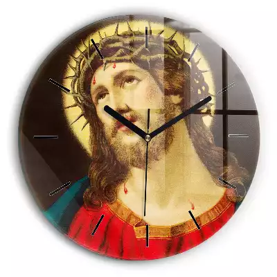 Zegar szklany okrągły Portret Jezus w koronie