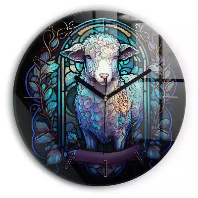 Zegar szklany okrągły Witraż owieczka Boża