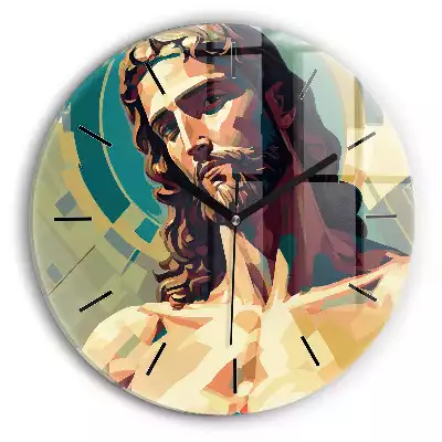 Zegar szklany okrągły Ilustracja Jezus Syn Boży