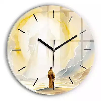 Zegar szklany okrągły Święta Rodzina w niebie