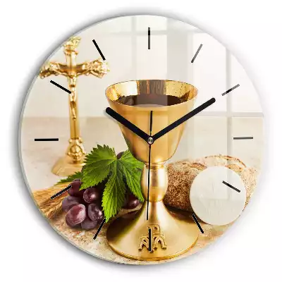 Zegar szklany okrągły Komunia chleb i wino