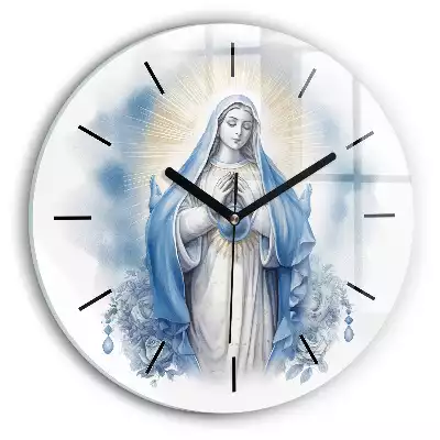 Zegar szklany okrągły Maryja Królowa Świata