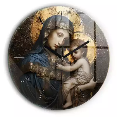 Zegar szklany okrągły Portret Jezus i Maryja