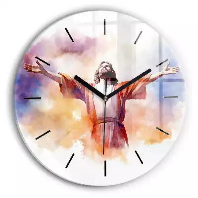 Zegar szklany okrągły Akwarele Jezus i niebo