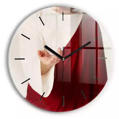 Zegar szklany okrągły Jezus Chrystus dłoń