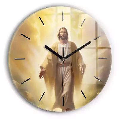 Zegar szklany okrągły Pejzaż Jezus Chrystus