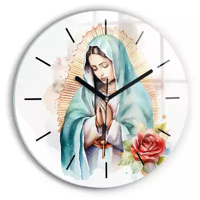 Zegar szklany okrągły Akwarele Matka Boża