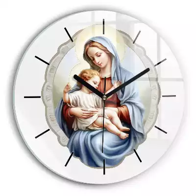 Zegar szklany okrągły Mały Jezus i Maryja
