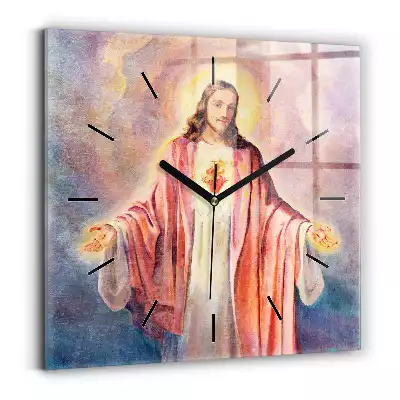 Zegar szklany kwadratowy Zmartwychwstały Jezus
