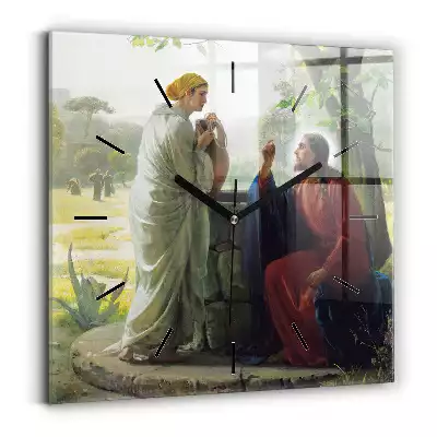 Zegar ścienny kwadrat Jezus Chrystus i kobieta