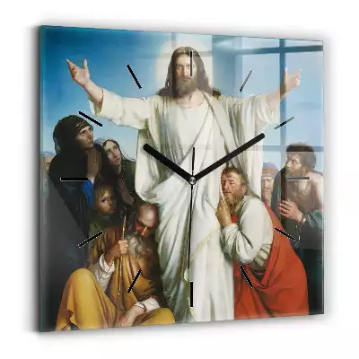 Zegar ścienny kwadratowy Jezus nauczający ludzi