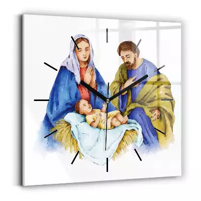 Zegar na szkle kwadrat Boża Rodzina Święta