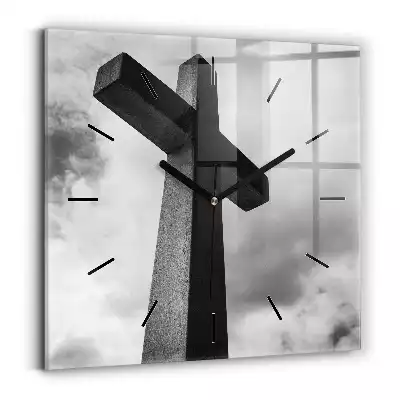 Zegar szklany kwadratowy Kamienny krzyż i niebo