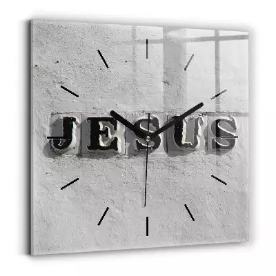 Zegar ścienny kwadrat Kamienny napis Jesus