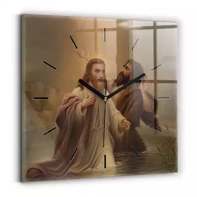 Zegar na szkle kwadrat Chrzest Święty Jezusa