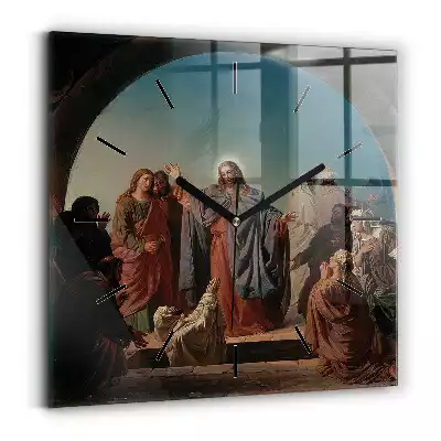 Zegar na szkle kwadrat Jezus i apostołowie