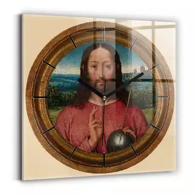 Zegar ścienny kwadrat Jezus Błogosławiący