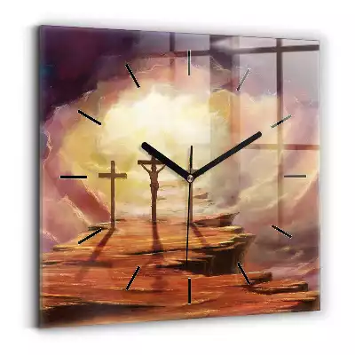 Zegar na szkle kwadrat Ukrzyżowanie Jezusa