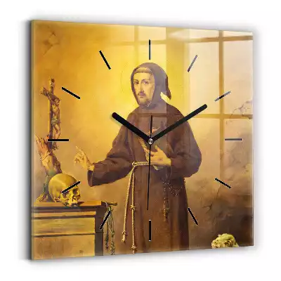 Zegar na szkle kwadrat Święty Franciszek z Asyżu