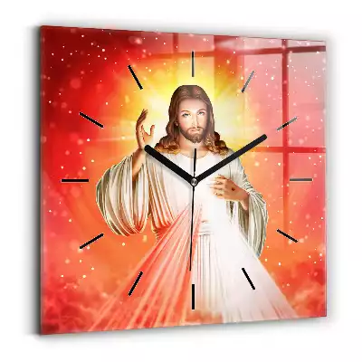 Zegar na szkle kwadrat Miłosierny Jezus Chrystus