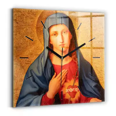 Zegar na szkle kwadrat Portret Maryja Matka Boża