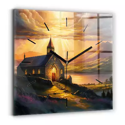 Zegar szklany kwadratowy Ilustracja pejzaż kościół