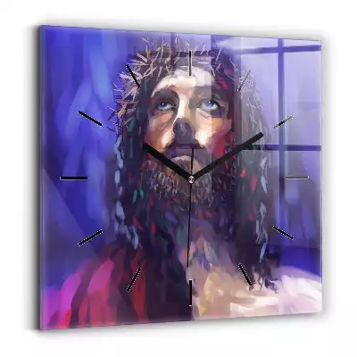 Zegar ścienny kwadrat Ilustracja Jezus w koronie