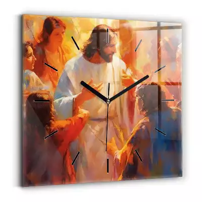 Zegar szklany kwadratowy Jezus Chrystus i ludzie