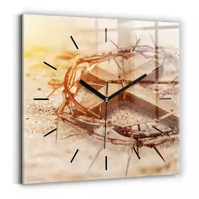 Zegar szklany kwadratowy Krzyż i korona cierniowa