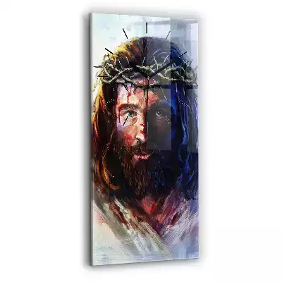 Zegar na szkle pionowy Jezus korona cierniowa
