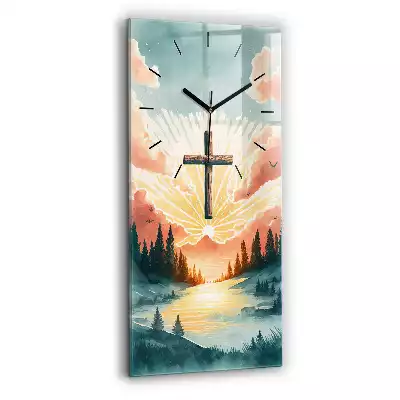 Zegar na szkle pionowy Pejzaż ilustracja krzyż