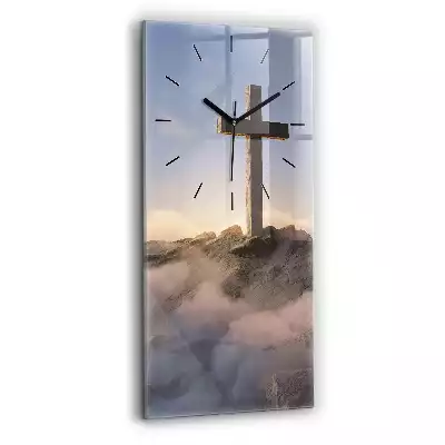 Zegar na szkle pionowy Krzyż niebo i skały